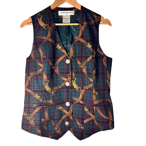 Vintage Jones New York Sport Plaid Vest Brit Bridle SZ Medium Equestrian EUC - Picture 4 of 7
